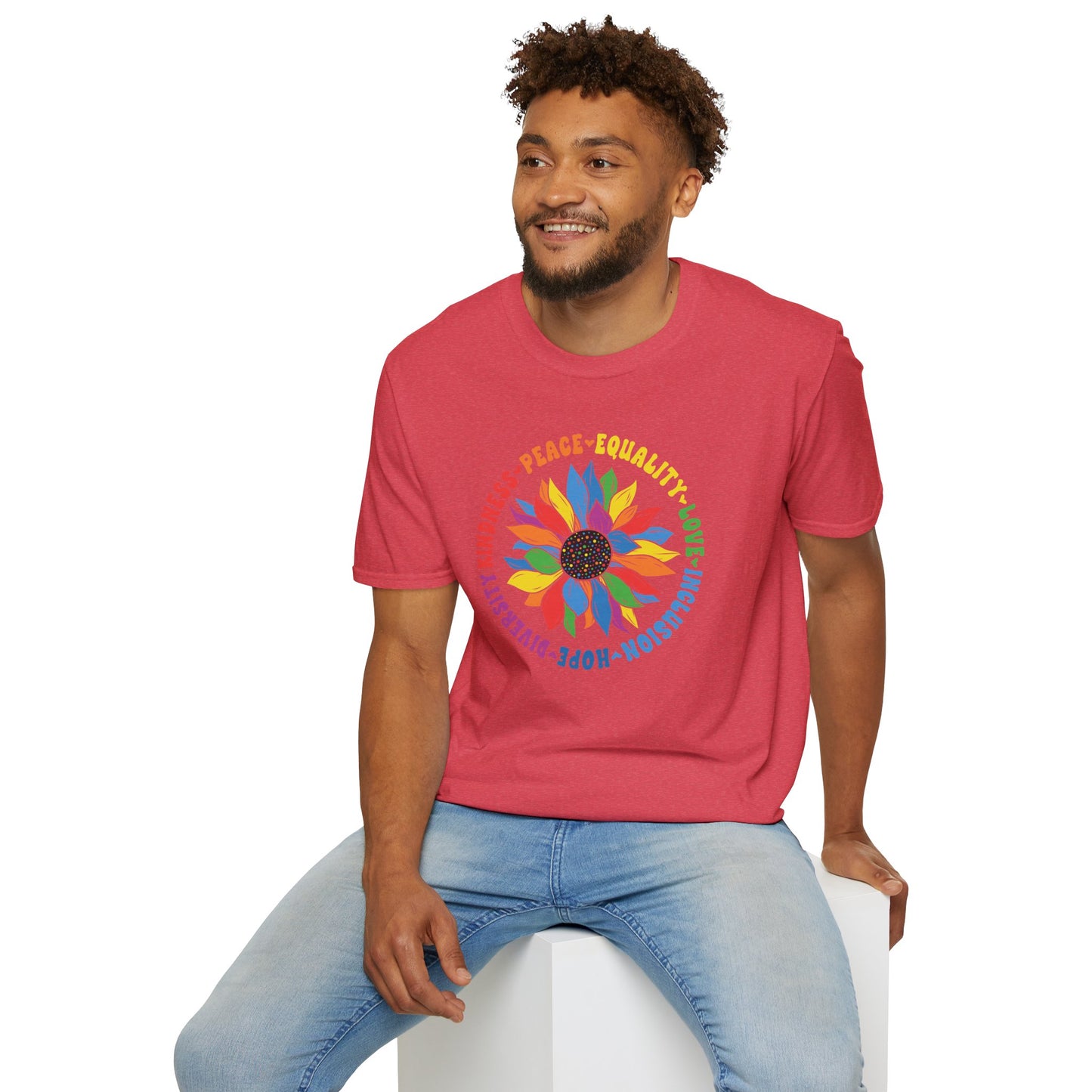 Rainbow Sunflower Peace Design T-Shirt | Kindness Equality Love Hope