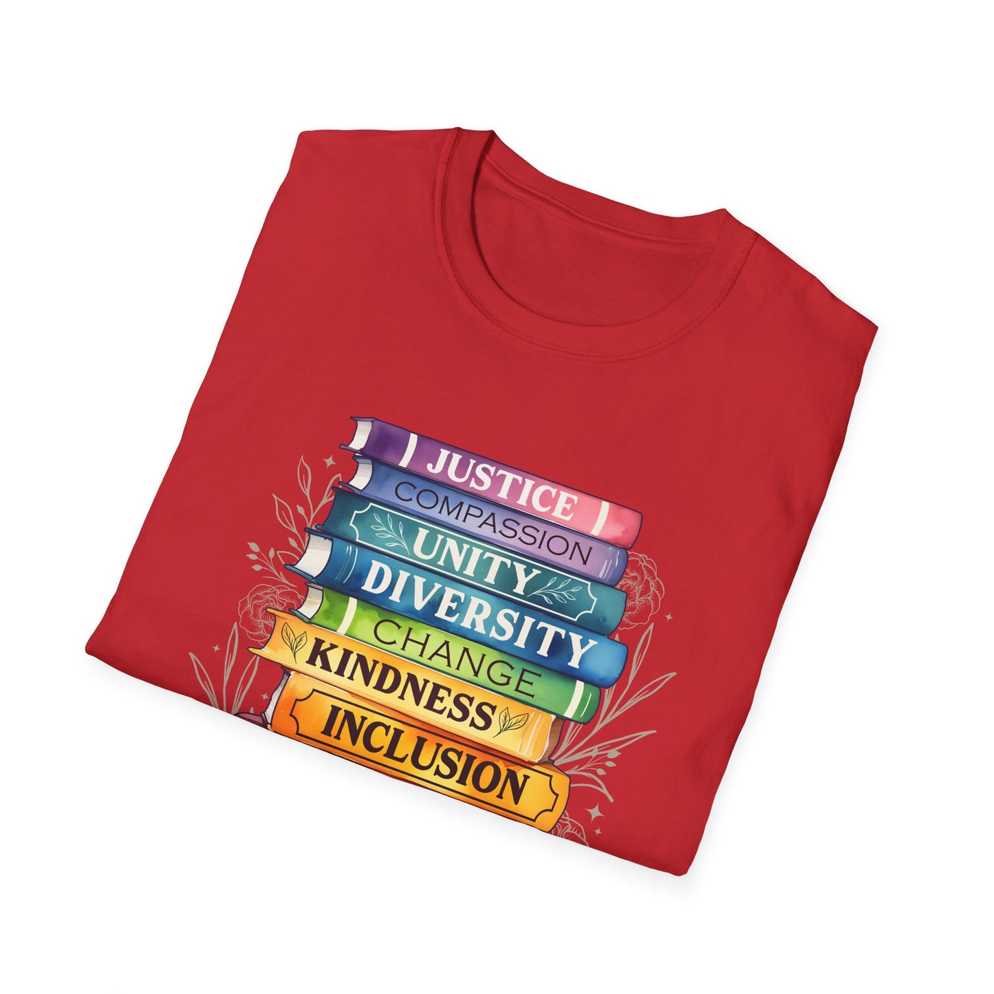 Equality Stack of Books T-Shirt | Pride Colors, Justice Unity Diversity Inclusion