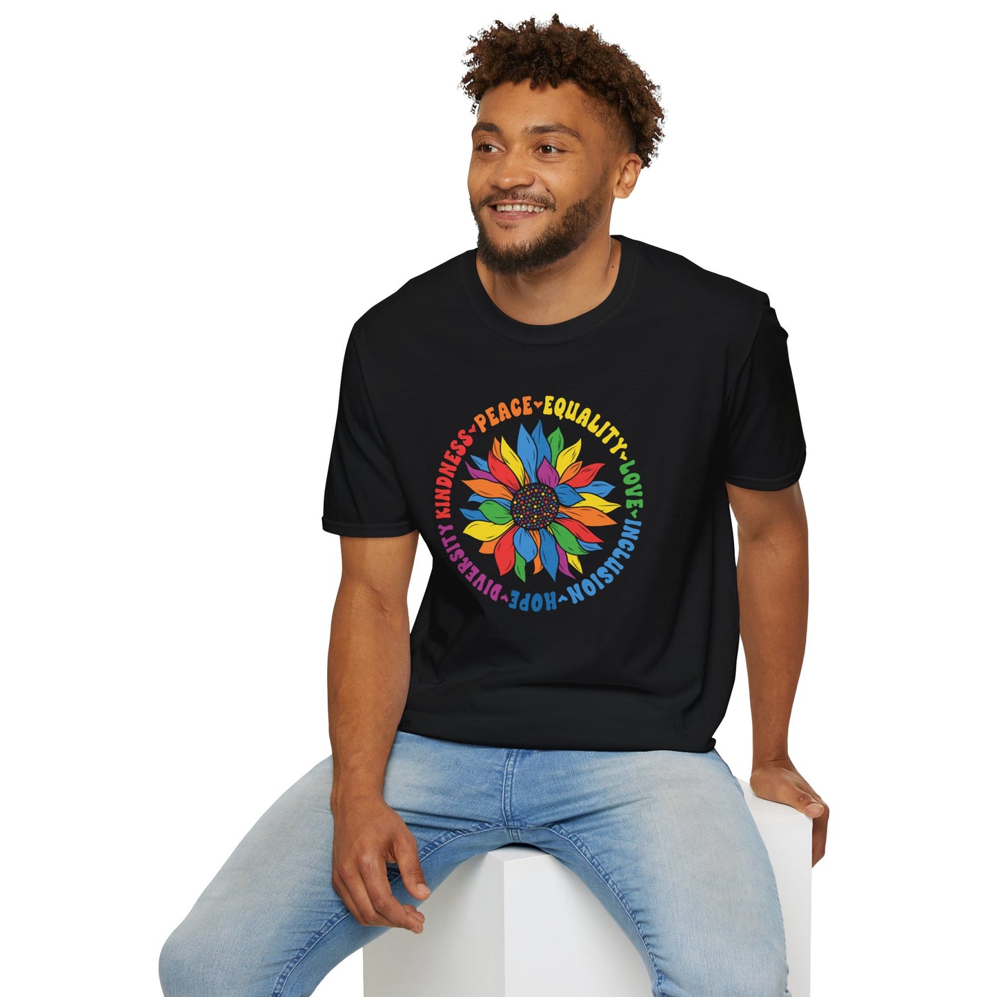 Rainbow Sunflower Peace Design T-Shirt | Kindness Equality Love Hope