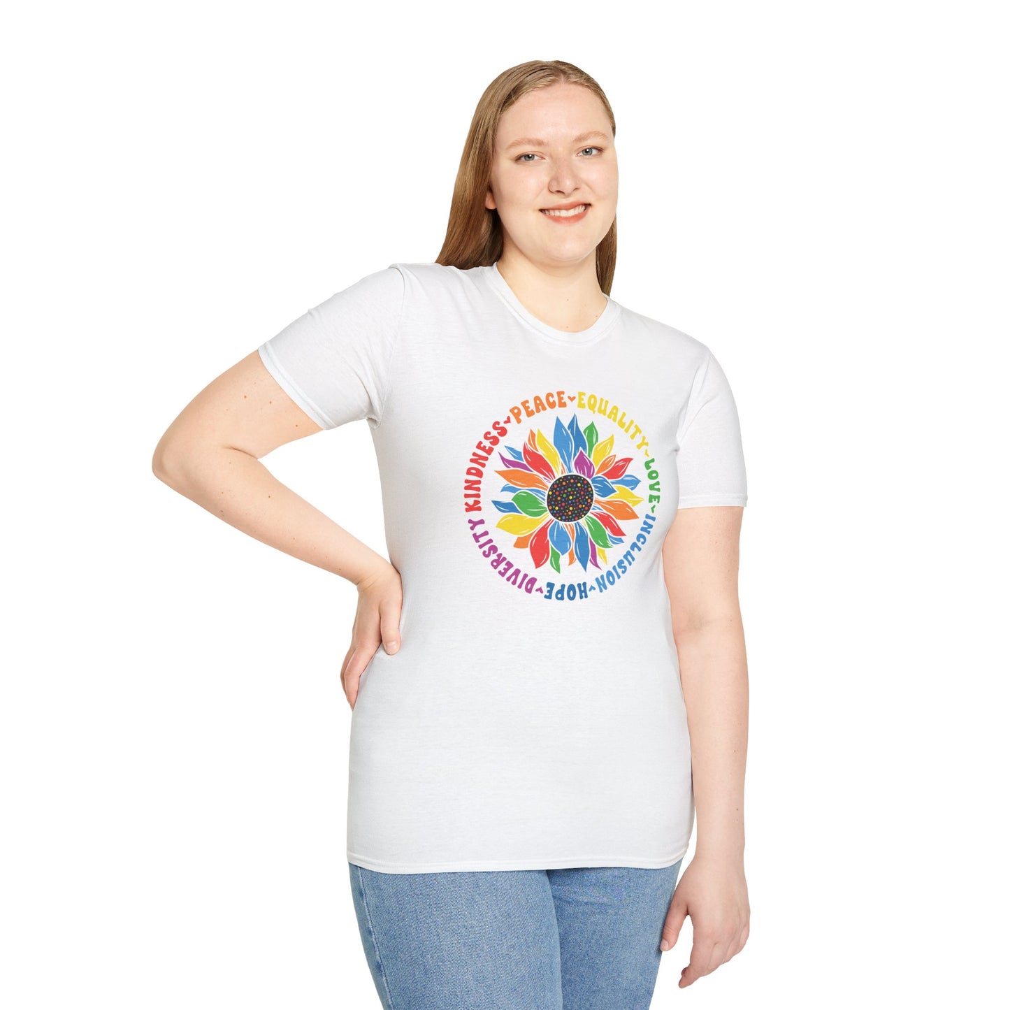 Rainbow Sunflower Peace Design T-Shirt | Kindness Equality Love Hope
