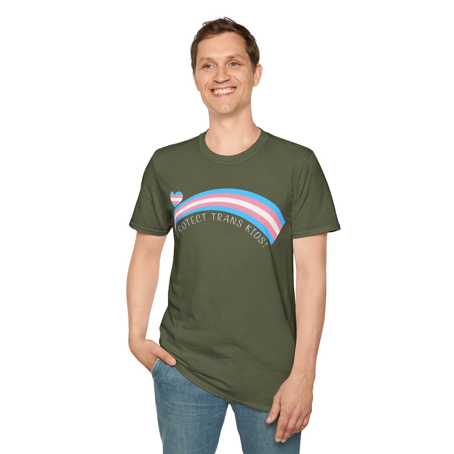Protect Trans Kids T-Shirt — Transgender Pride Rainbow Tee *white print*