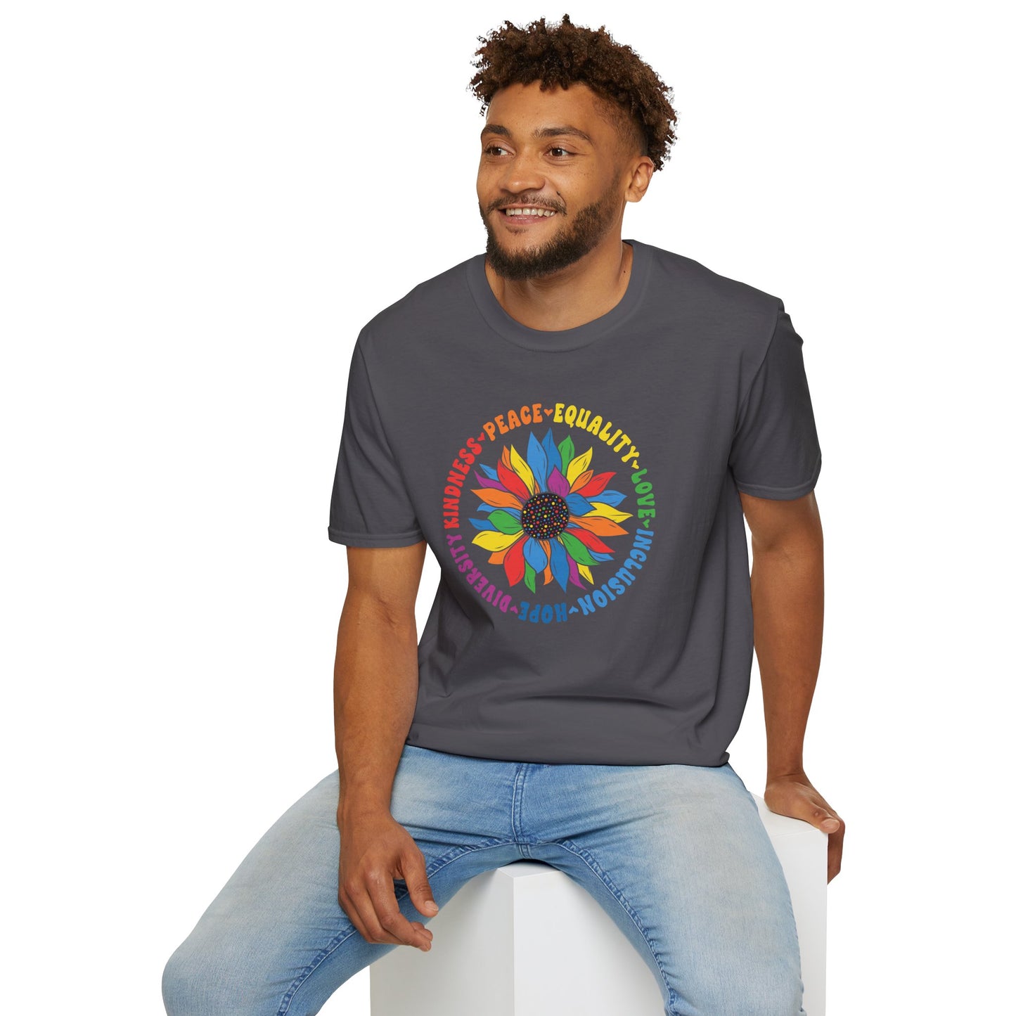 Rainbow Sunflower Peace Design T-Shirt | Kindness Equality Love Hope