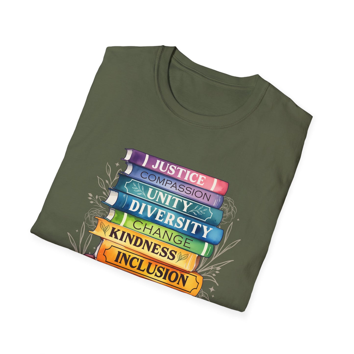 Equality Stack of Books T-Shirt | Pride Colors, Justice Unity Diversity Inclusion