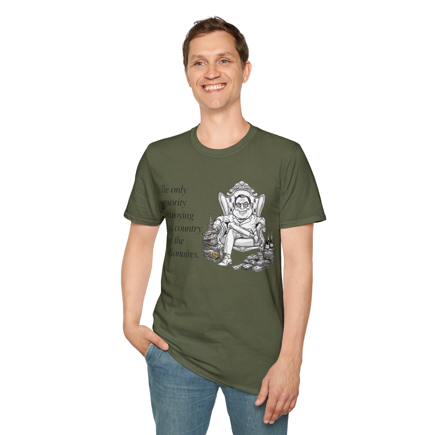 Political Satire T-Shirt — “The only minority destroying this country are the billionaires.”