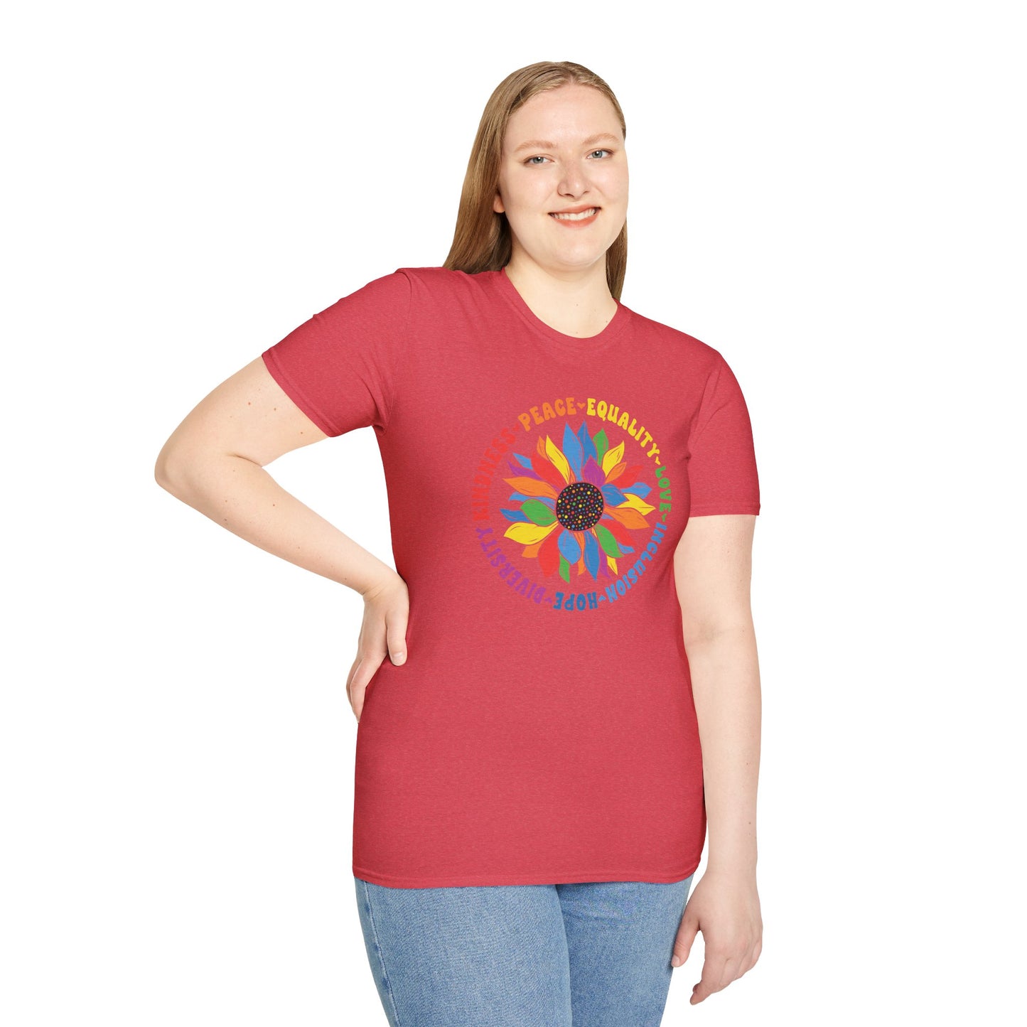 Rainbow Sunflower Peace Design T-Shirt | Kindness Equality Love Hope