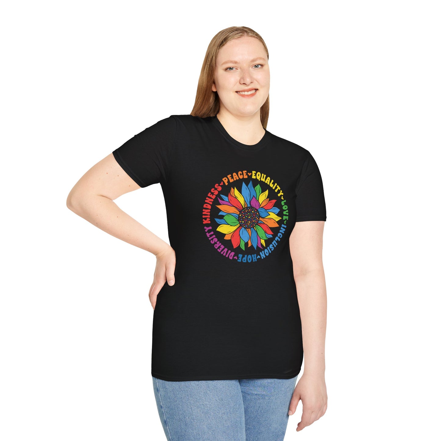Rainbow Sunflower Peace Design T-Shirt | Kindness Equality Love Hope