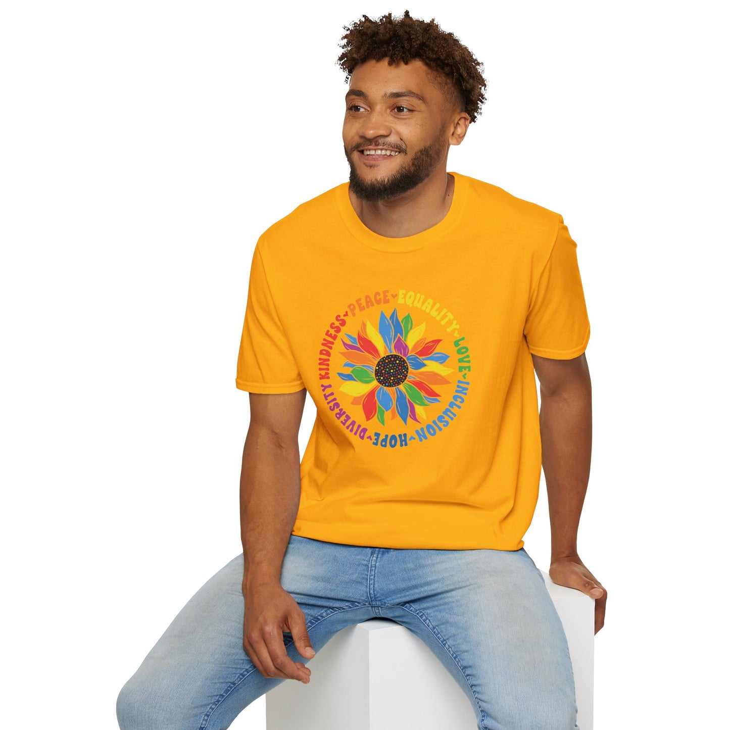 Rainbow Sunflower Peace Design T-Shirt | Kindness Equality Love Hope