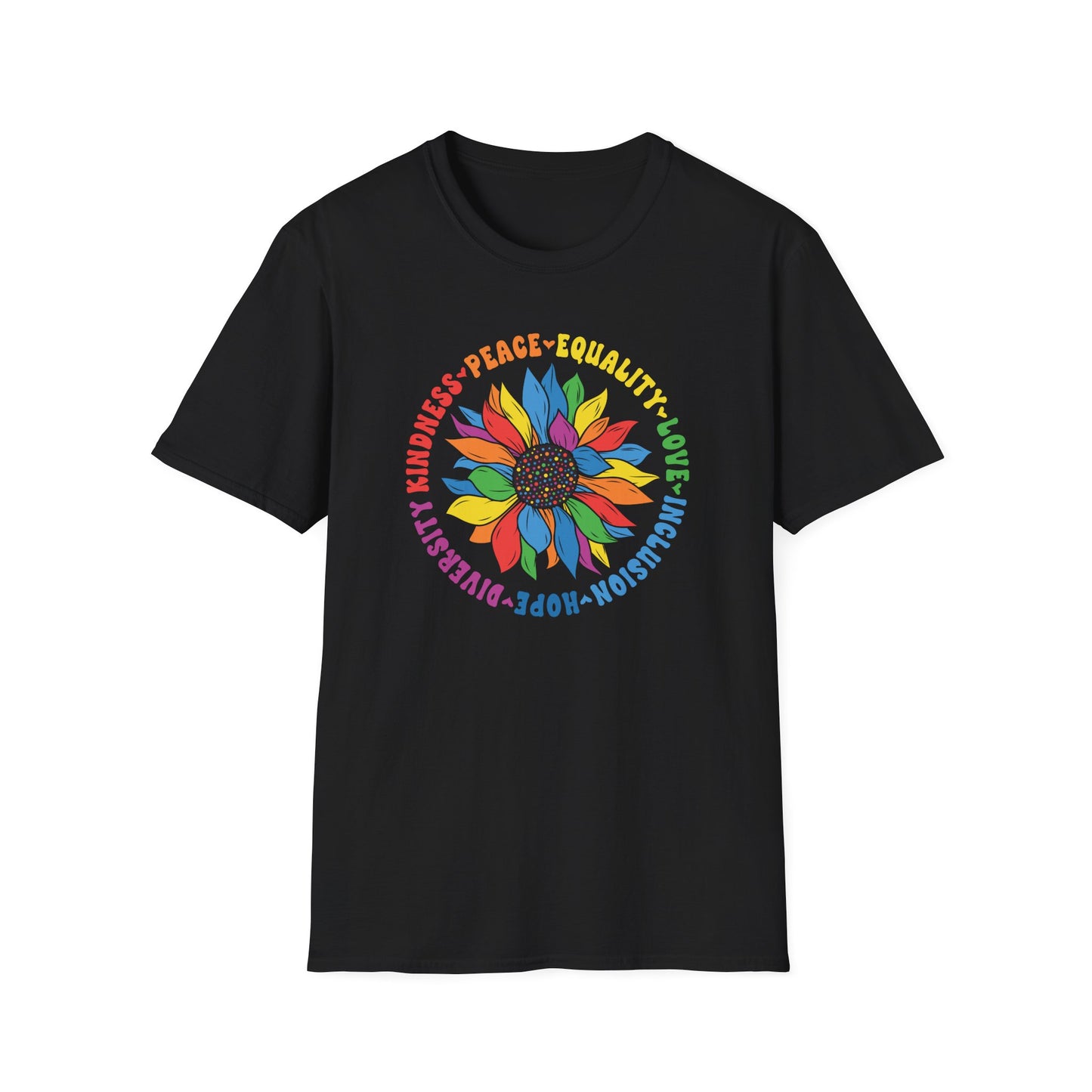 Rainbow Sunflower Peace Design T-Shirt | Kindness Equality Love Hope