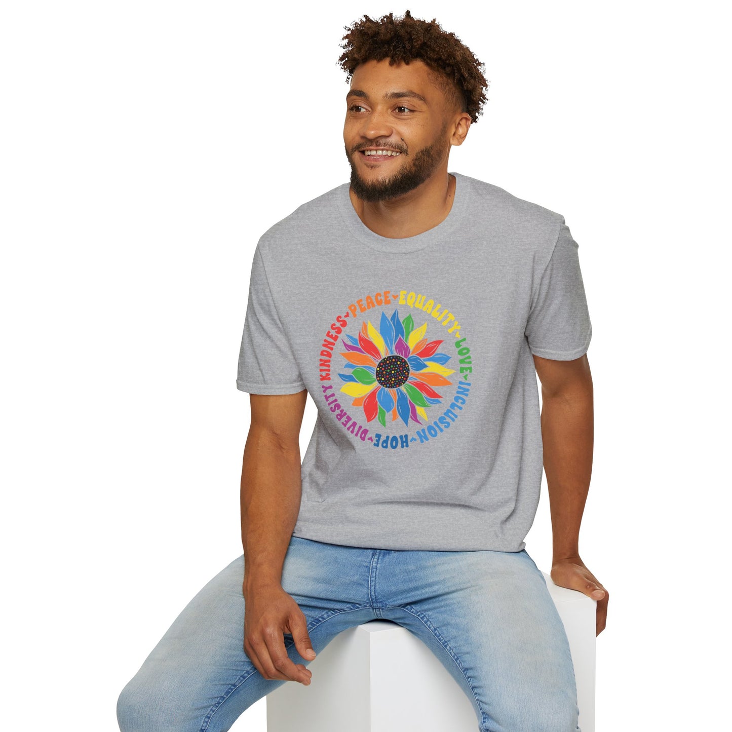 Rainbow Sunflower Peace Design T-Shirt | Kindness Equality Love Hope