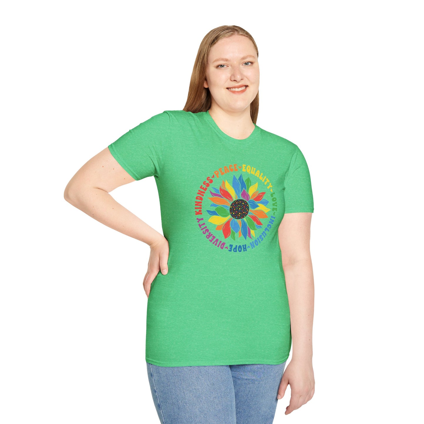 Rainbow Sunflower Peace Design T-Shirt | Kindness Equality Love Hope