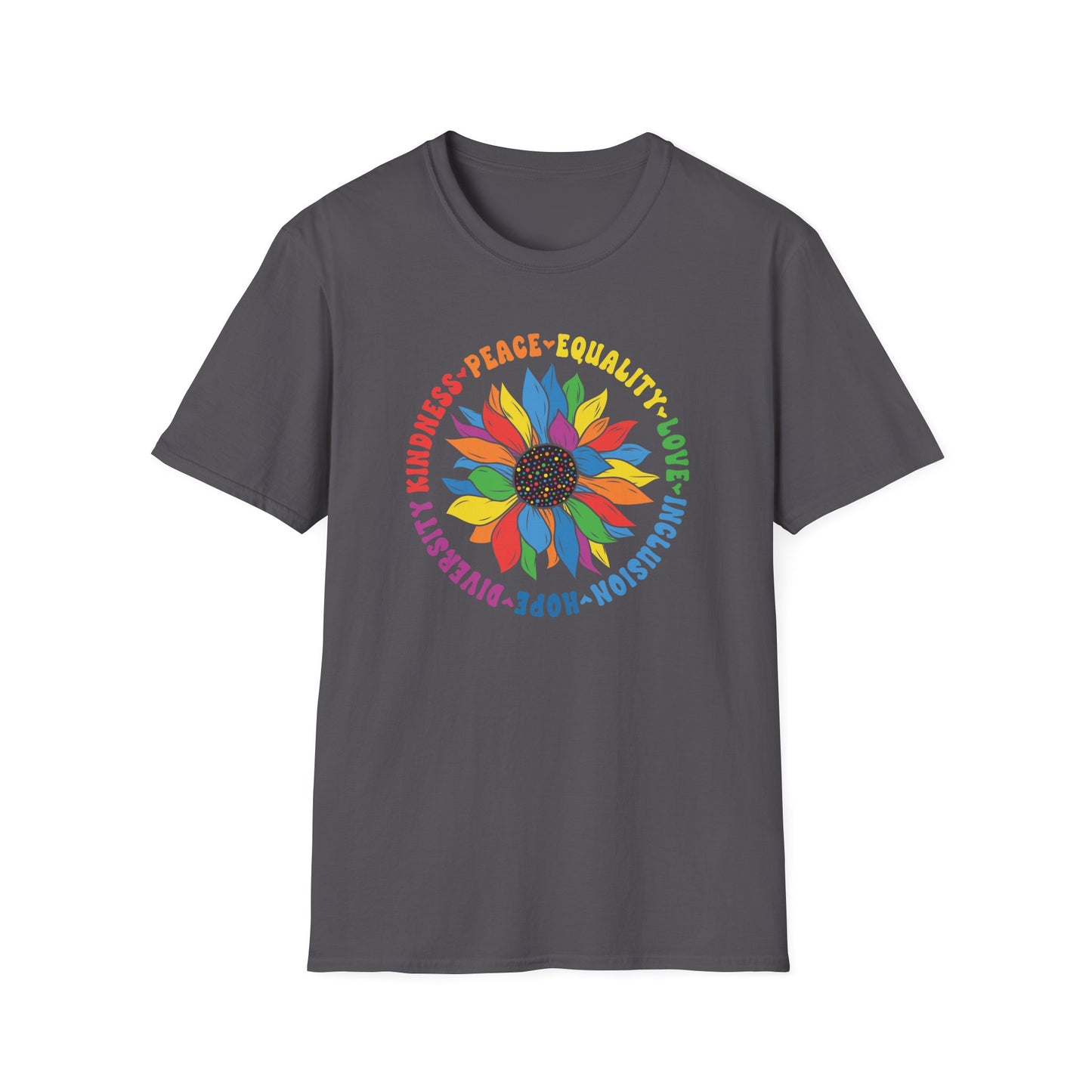 Rainbow Sunflower Peace Design T-Shirt | Kindness Equality Love Hope
