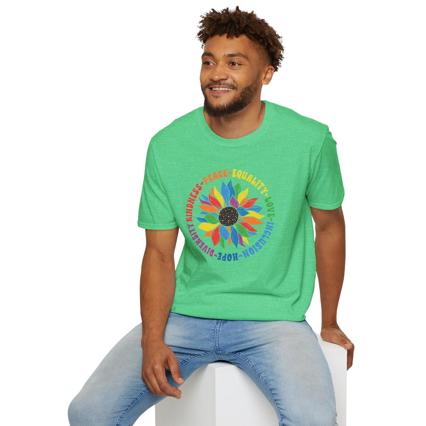 Rainbow Sunflower Peace Design T-Shirt | Kindness Equality Love Hope