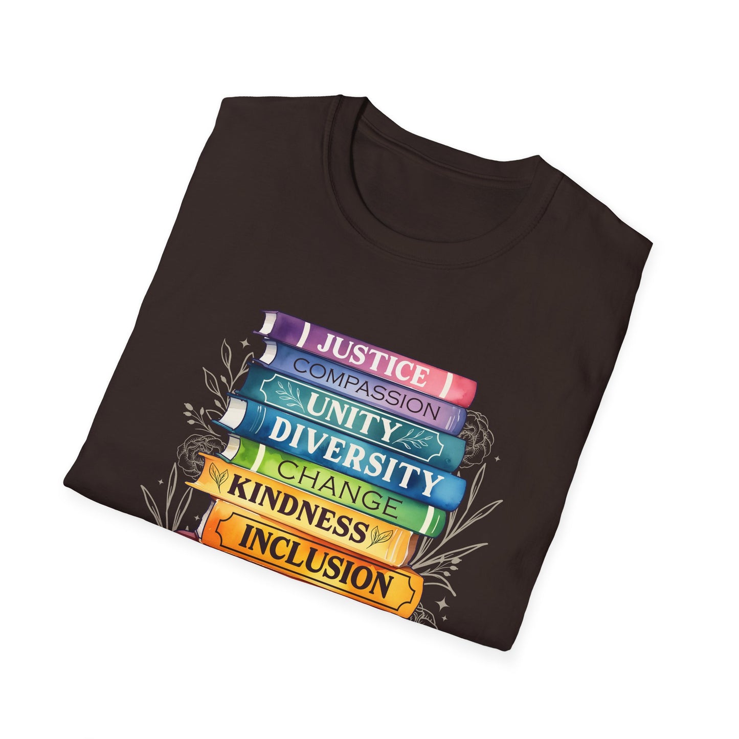 Equality Stack of Books T-Shirt | Pride Colors, Justice Unity Diversity Inclusion