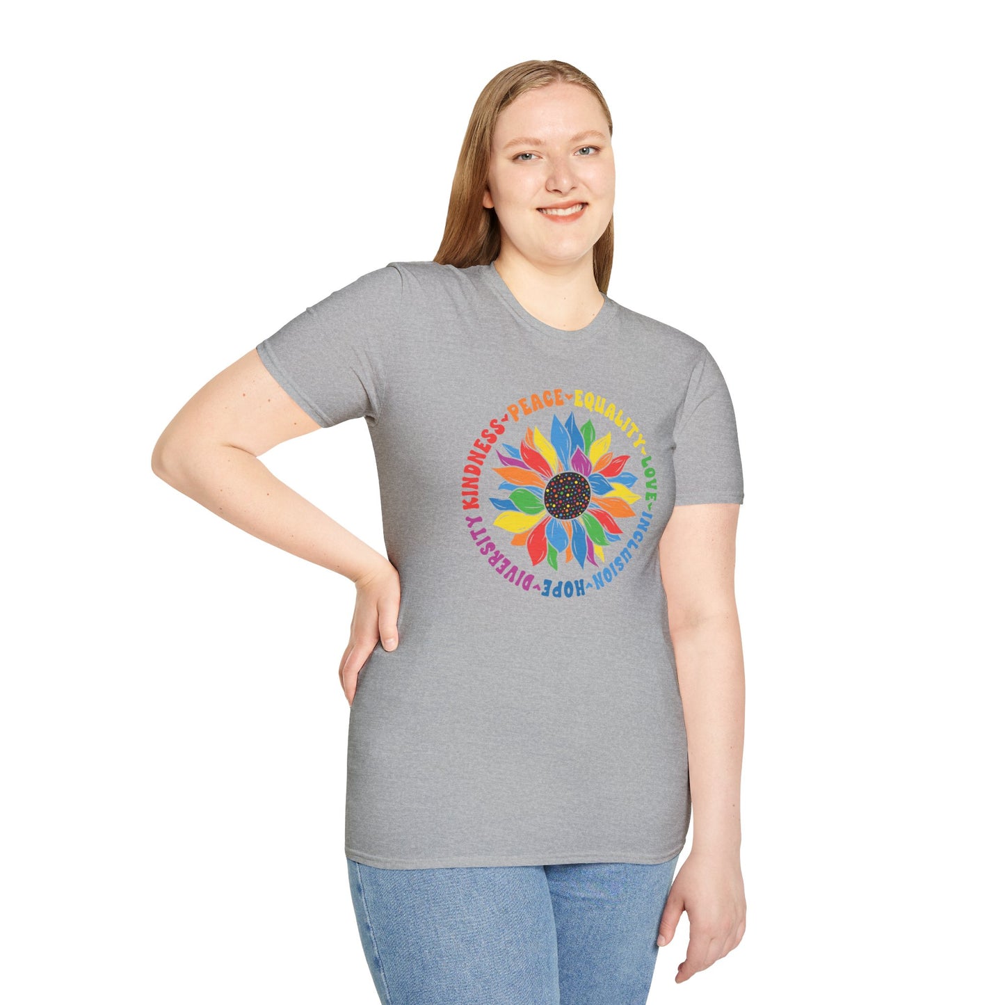 Rainbow Sunflower Peace Design T-Shirt | Kindness Equality Love Hope