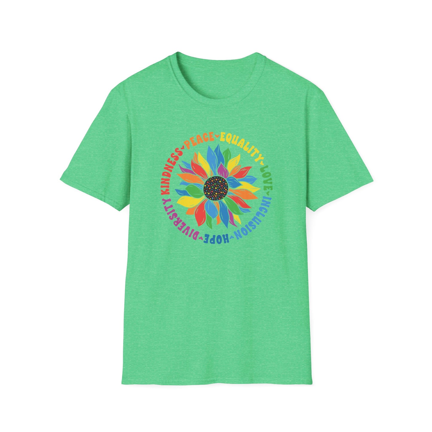 Rainbow Sunflower Peace Design T-Shirt | Kindness Equality Love Hope