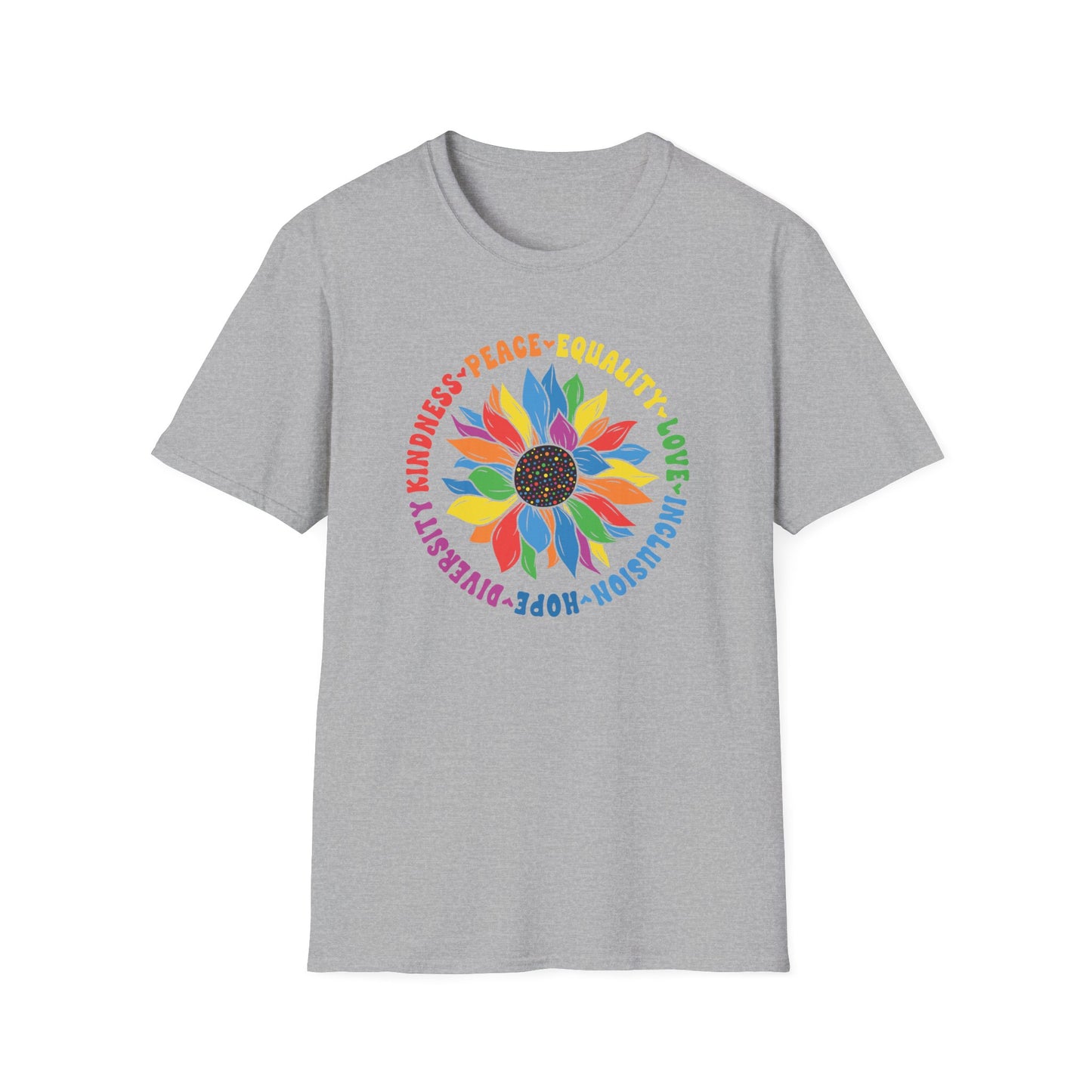 Rainbow Sunflower Peace Design T-Shirt | Kindness Equality Love Hope