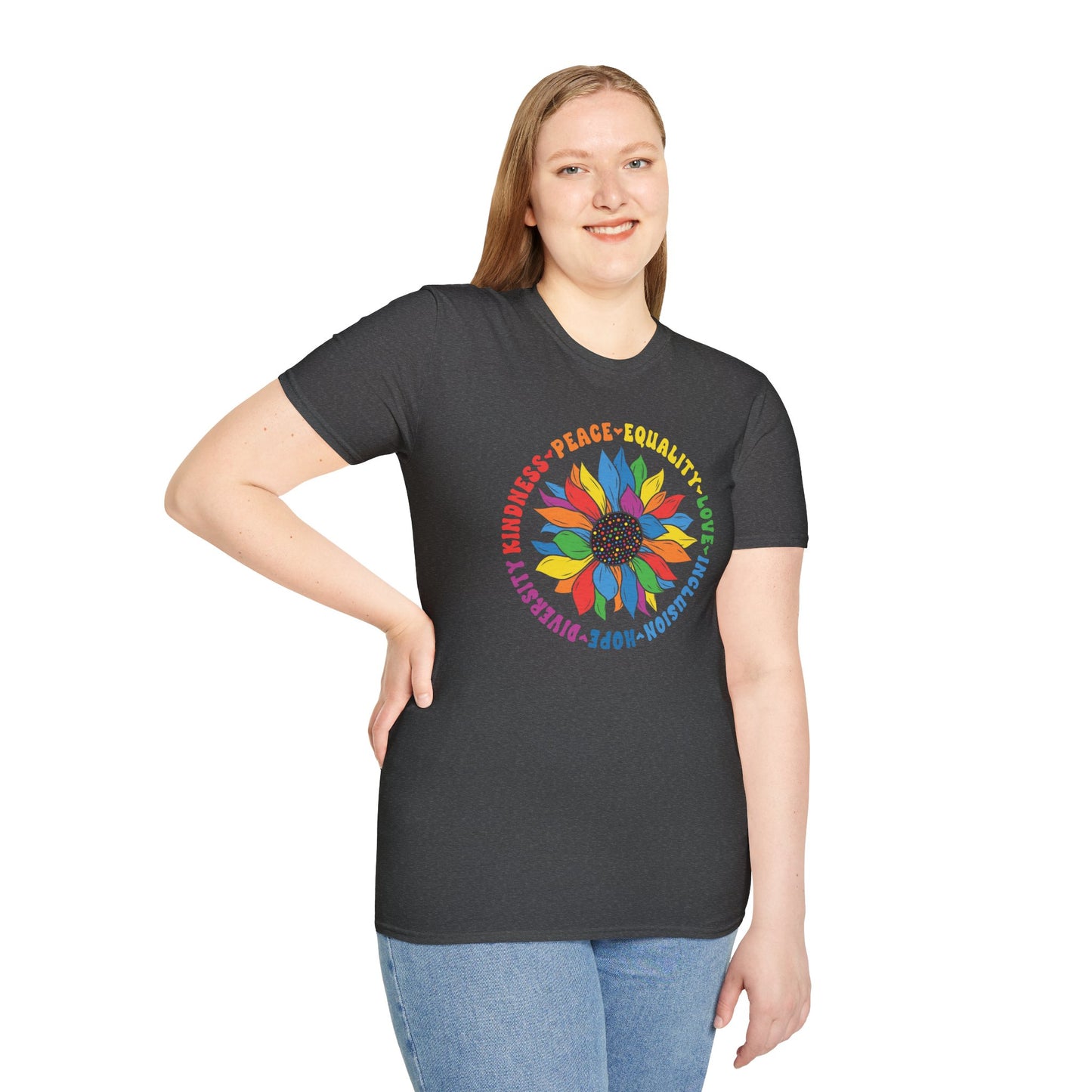 Rainbow Sunflower Peace Design T-Shirt | Kindness Equality Love Hope