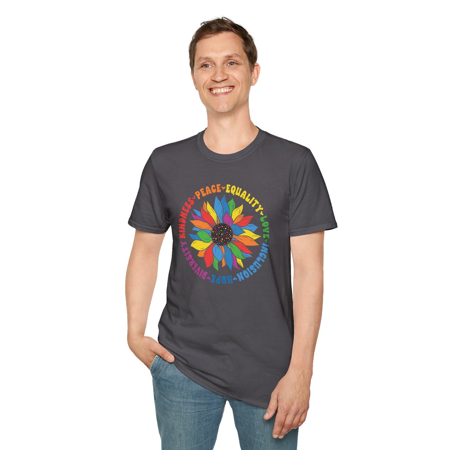 Rainbow Sunflower Peace Design T-Shirt | Kindness Equality Love Hope