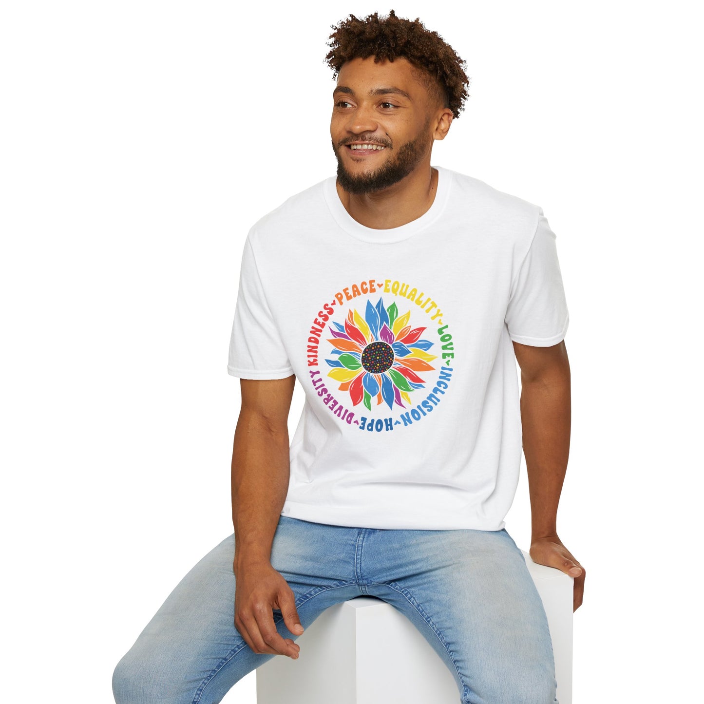 Rainbow Sunflower Peace Design T-Shirt | Kindness Equality Love Hope