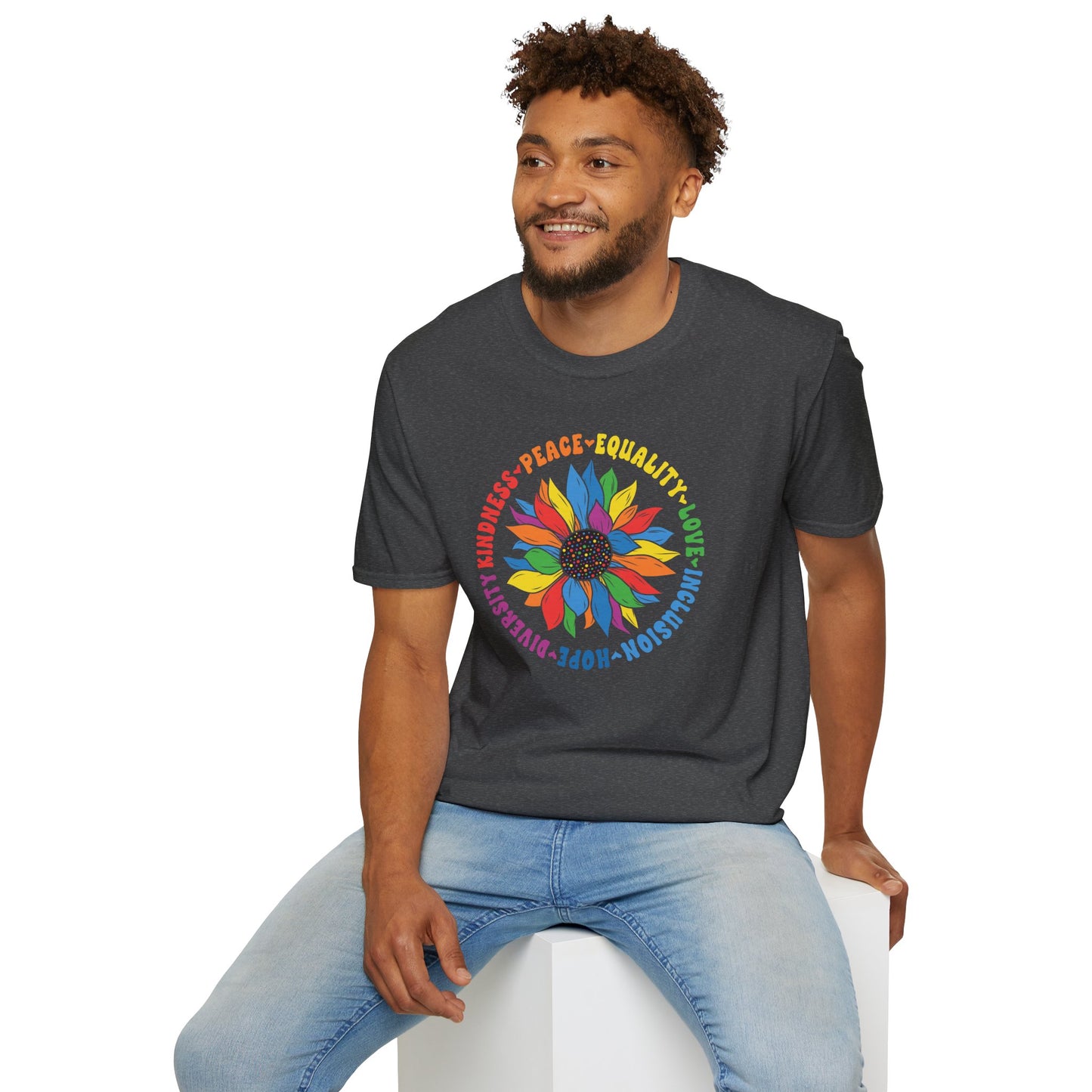 Rainbow Sunflower Peace Design T-Shirt | Kindness Equality Love Hope
