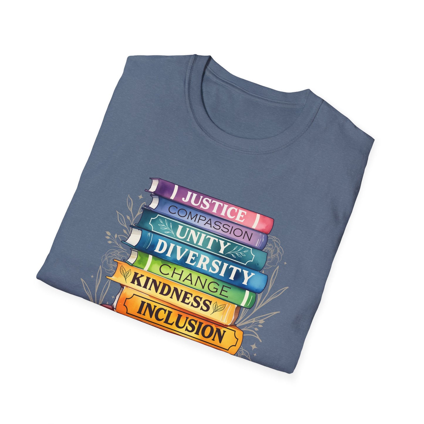 Equality Stack of Books T-Shirt | Pride Colors, Justice Unity Diversity Inclusion