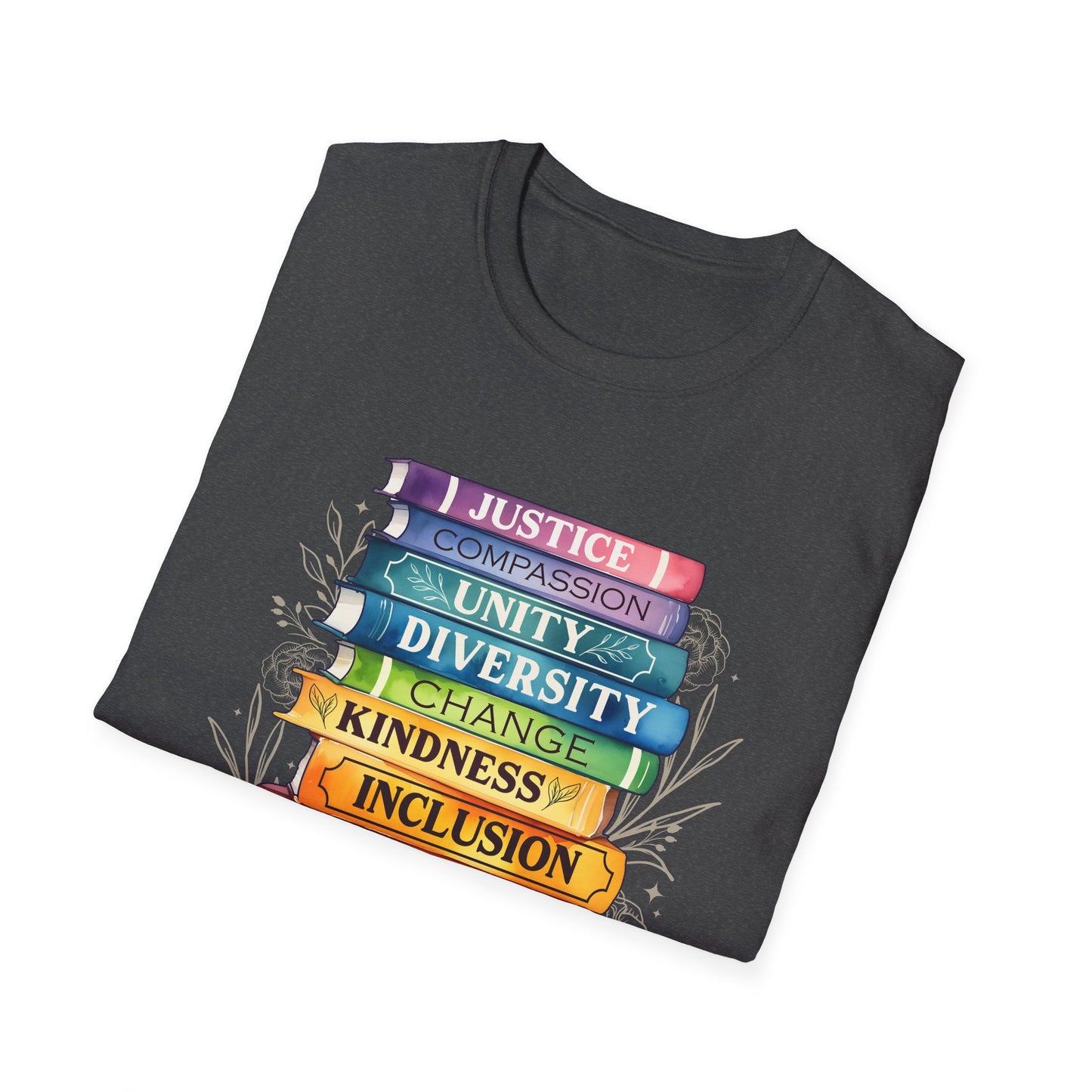 Equality Stack of Books T-Shirt | Pride Colors, Justice Unity Diversity Inclusion