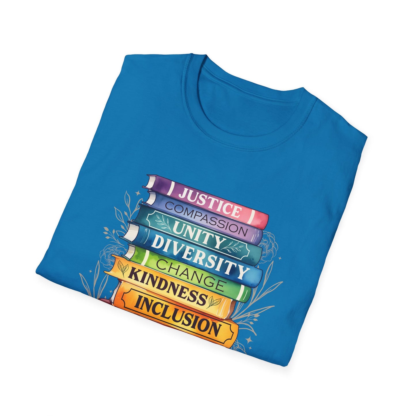 Equality Stack of Books T-Shirt | Pride Colors, Justice Unity Diversity Inclusion