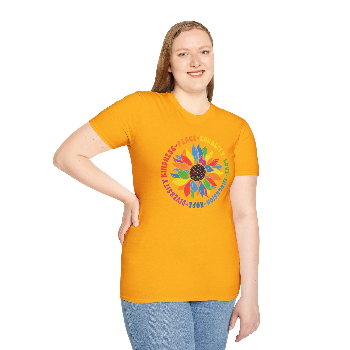 Rainbow Sunflower Peace Design T-Shirt | Kindness Equality Love Hope