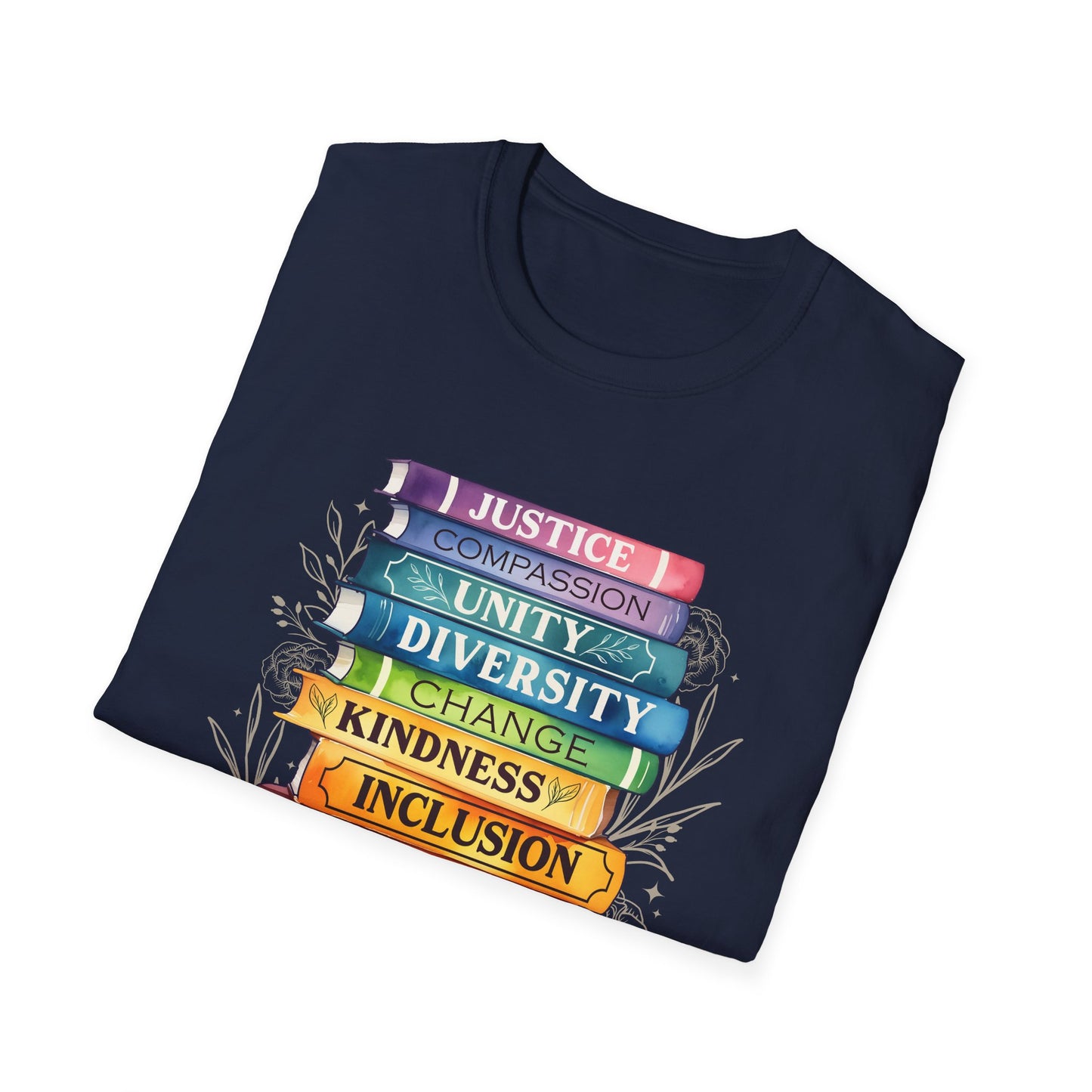 Equality Stack of Books T-Shirt | Pride Colors, Justice Unity Diversity Inclusion