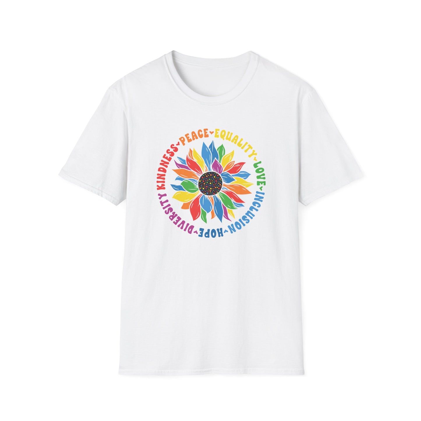 Rainbow Sunflower Peace Design T-Shirt | Kindness Equality Love Hope
