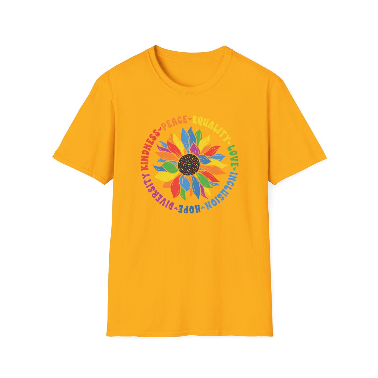 Rainbow Sunflower Peace Design T-Shirt | Kindness Equality Love Hope