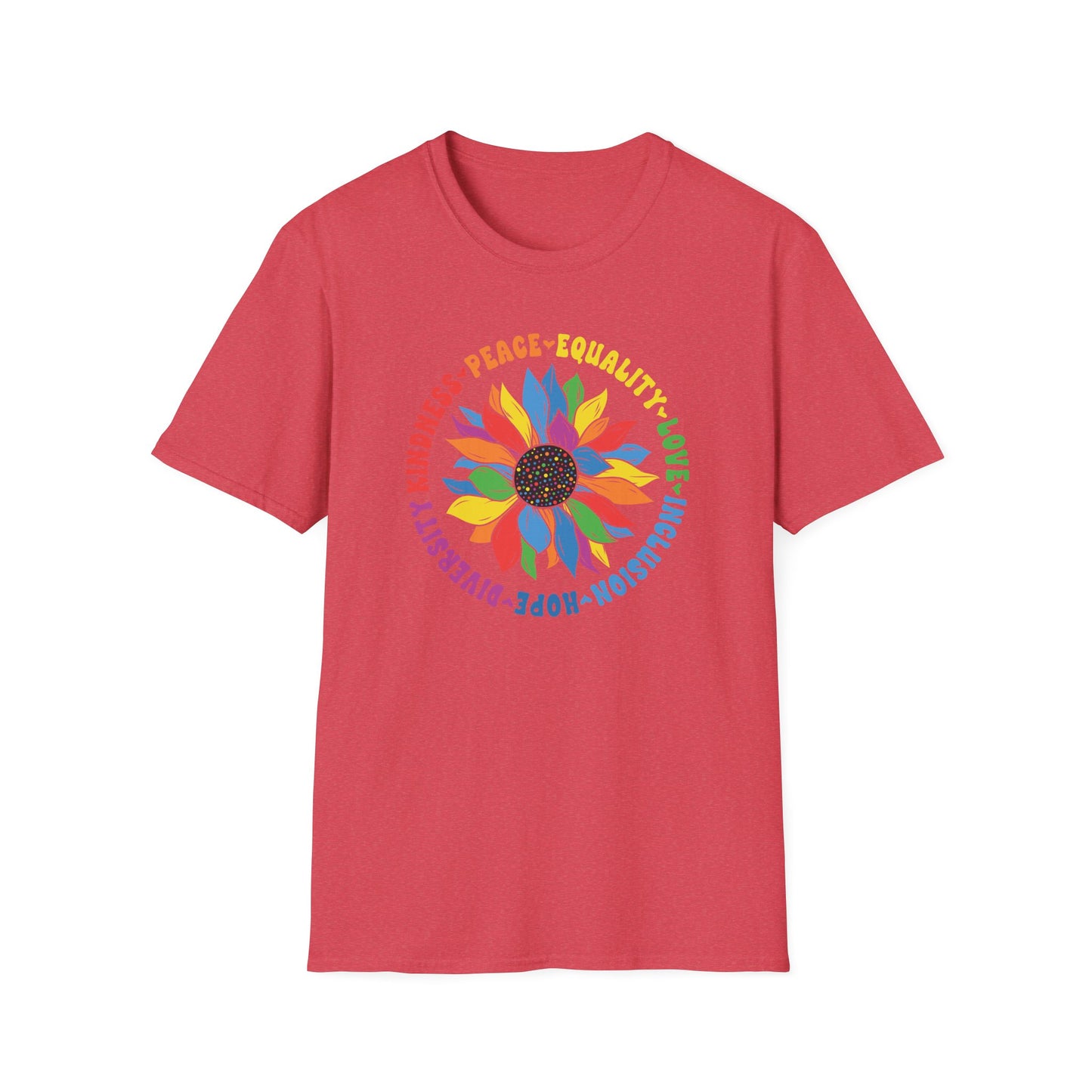 Rainbow Sunflower Peace Design T-Shirt | Kindness Equality Love Hope
